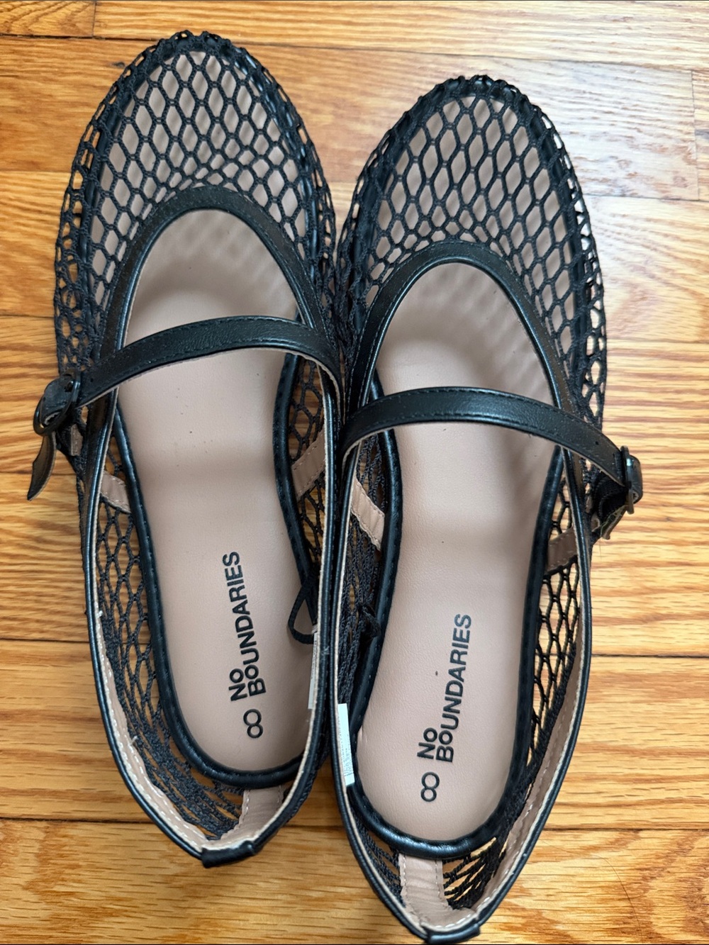 No Boundaries Black Mesh Mary Jane Flats with Buckle Strap
